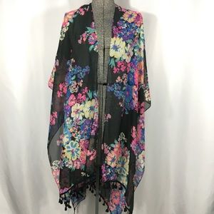 Black Floral Shawl Kimono